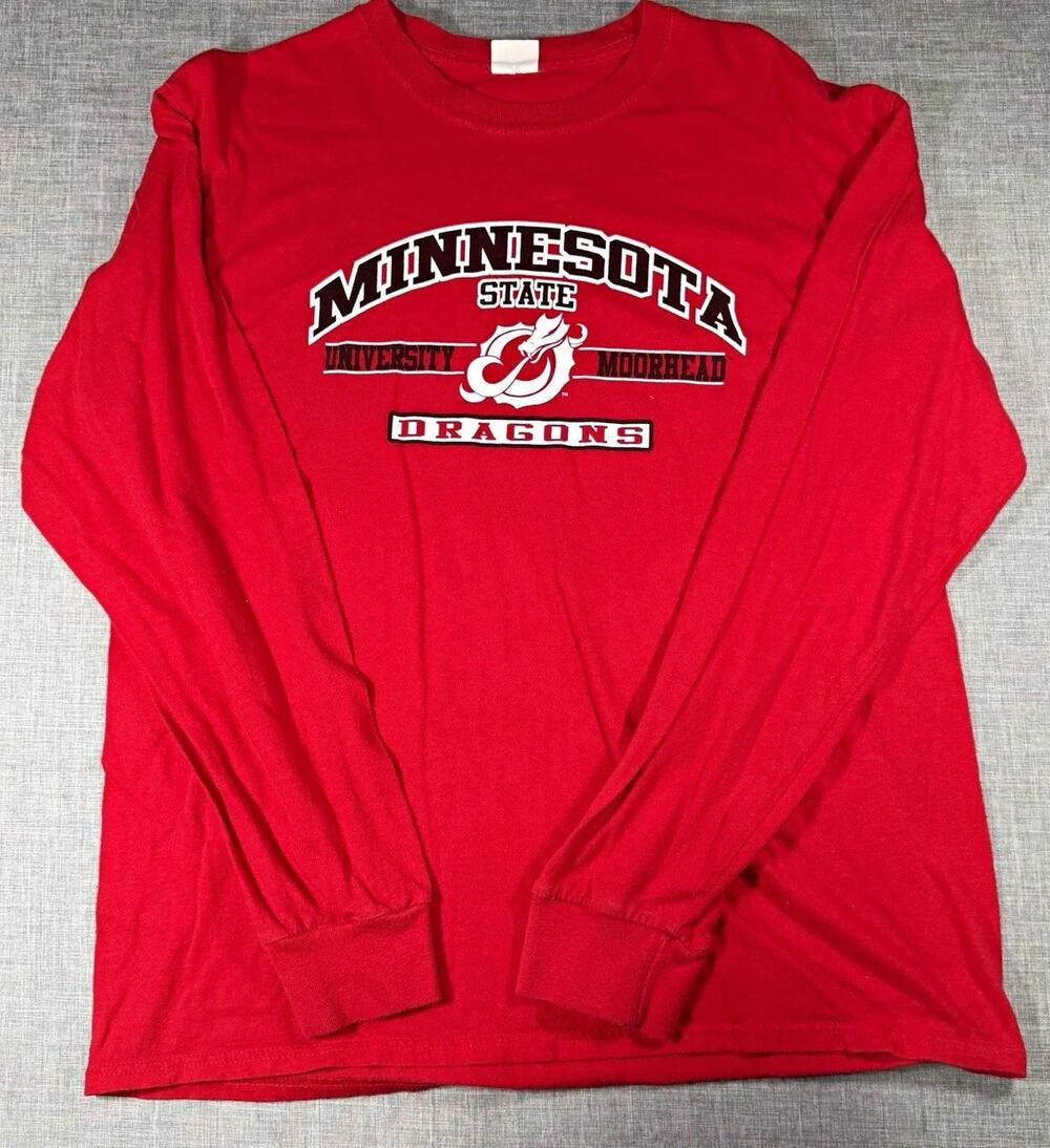 Minnesota Moorhead Port Company Cotton Men’s Red Long Sleeve Crew Dragons Tee
